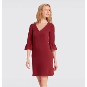 NWT Draper James V-Neck Bell Sleeve Sheath Dress Woven Deep Berry Burgundy